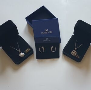 Swarovski Silver Necklace And Earrings Collection Set. New!